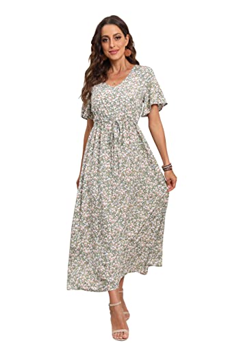 GRECERELLE Womens Summer Floral V Neck Midi Dress