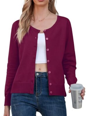 GRECERELLE Women's Button Down Crewneck Cardigan Knit