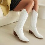 COOLCEPT Embroidered Mid Calf Cowboy Boots