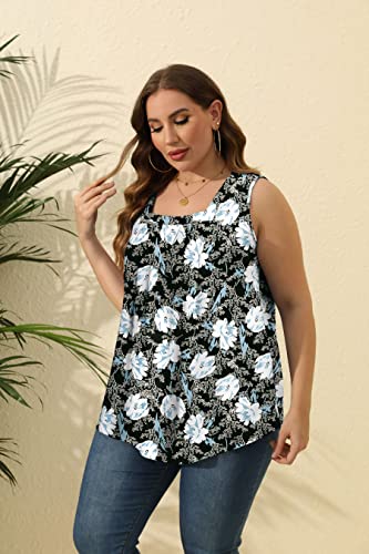 Aokosor Women's Square Neck Pleated Sleeveless Top
