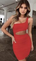Zesoyne Womens Sexy 1 Shoulder Sleeveless Mini Dress