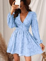 CUPSHE Women's Lace Floral Print Mini Dress, Long Sleeve