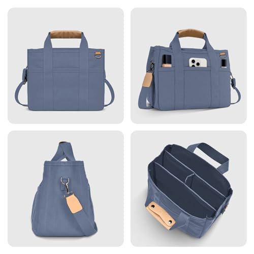 HOMESOPN Blue Canvas Tote Bag with Compartments