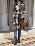 Sukany Women's Casual Wool Blend Plaid Shirt Jacket