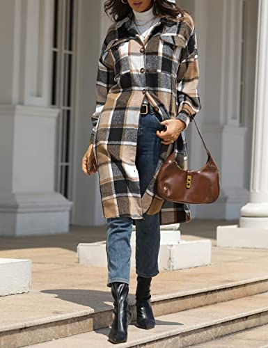 Sukany Women's Casual Wool Blend Plaid Shirt Jacket