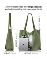 Prite Corduroy Tote Bag for Women with Zipper - Green