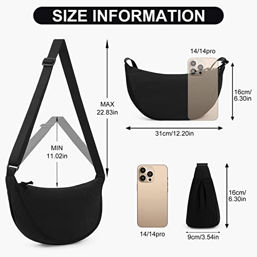 Crescent Nylon Crossbody Bag for Women with Adjustable Strap