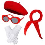 Vintage French Beret Hat, Scarf, Gloves, Sunglasses Set