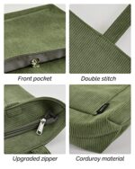 Prite Corduroy Tote Bag for Women with Zipper - Green