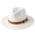Nemeaii Panama Straw Hat UV Protection Fedora Beige