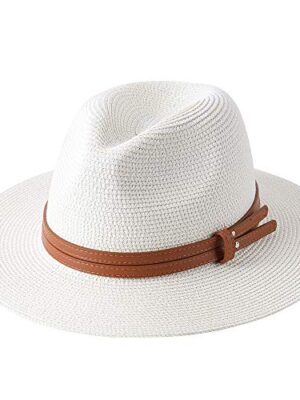 Nemeaii Panama Straw Hat UV Protection Fedora Beige
