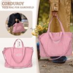 Cidumoa Pink Corduroy Tote Bag with Zipper, Large Capacity