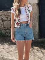 Vintage Floral Embroidered Crop Vest - Women's