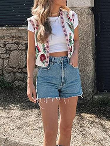 Vintage Floral Embroidered Crop Vest - Women's