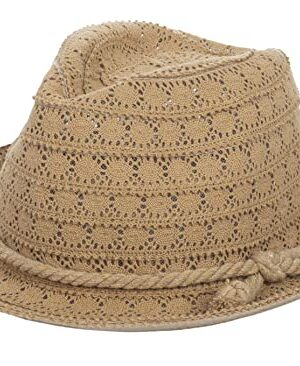 KorhLeoh Women's Lace Straw Fedora Hat for Summer