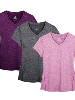 icyzone Women's Workout V-Neck Short-Sleeve Tops, 3 Pack