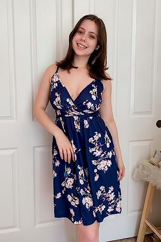 STYLEWORD Women's V Neck Floral Midi Sundress with Pockets