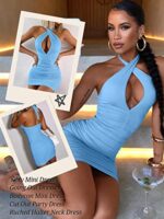 Popiv Women's Sexy Mini Criss Cross Bodycon Dress