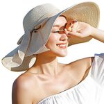DRESHOW Womens Big Bowknot Foldable Straw Sun Hat UPF 50+