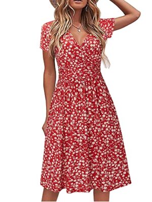 STYLEWORD Women's Summer V-Neck Floral Wrap Dress