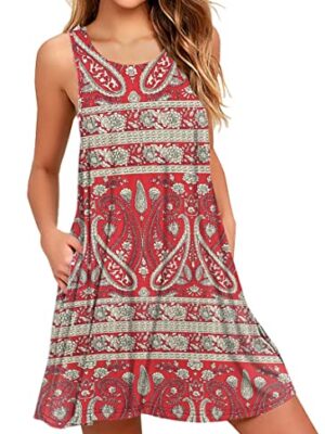 AUSELILY Summer Sleeveless Pleated Dress with Pocket