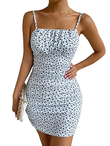 GORGLITTER Women's Floral Ruched Bodycon Mini Dress
