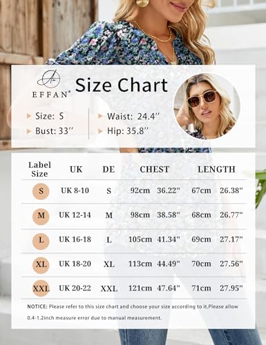 EFFAN Womens V Neck Puff Sleeve Floral Tunic Blouse