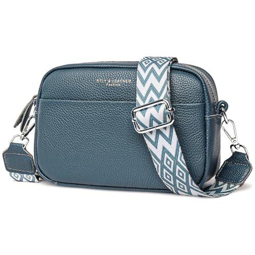 DXIOKO Genuine Leather Crossbody Bag with Wide Strap