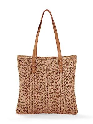 Women's Straw Shoulder Bag, Medium & Large, Leather Handles