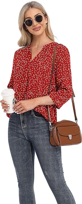 BEIGAI Womens 3/4 Sleeve Chiffon Blouse