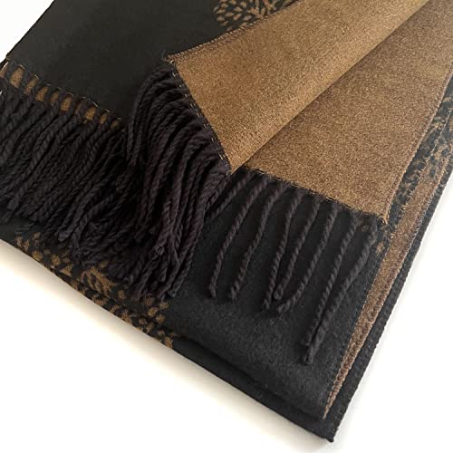 Cashmere Tree Life Reversible Scarf - Black, 200cm