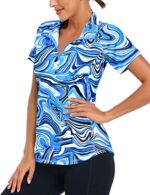 Syphiby Women's Short Sleeve Polo 1/4 Zip Up Sports Top