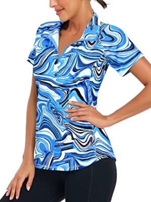 Syphiby Women's Short Sleeve Polo 1/4 Zip Up Sports Top