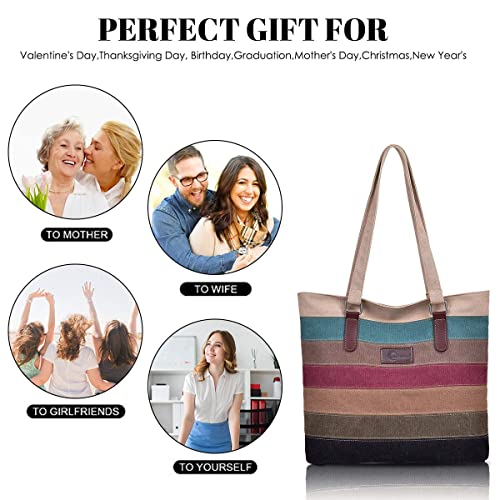 CHEREEKI Striped Canvas Tote Bag (Multicolor)