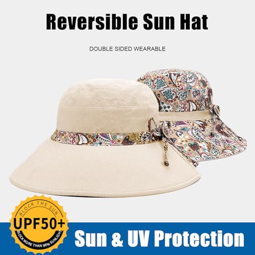 KXF Women Sun Hat UPF50+ Foldable Reversible Wide Brim