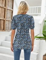 EFFAN Womens V Neck Puff Sleeve Floral Tunic Blouse