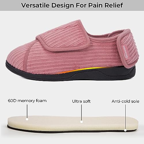 HomeTop Women's Comfy Velveteen Adjustable Diabetic Slippers