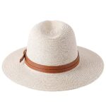 Nemeaii Panama Straw Hat UV Protection Fedora Beige