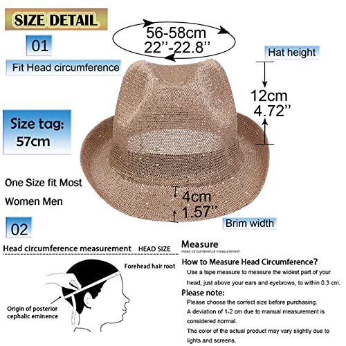Sequins Hollow Out Fedora Sun Hat - Foldable & Packable