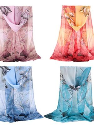 4 Pack Chiffon Sheer Scarves for Women and Girls