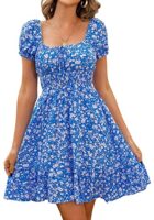 Livonmone Womens Summer Floral Puff Sleeve Mini Dress