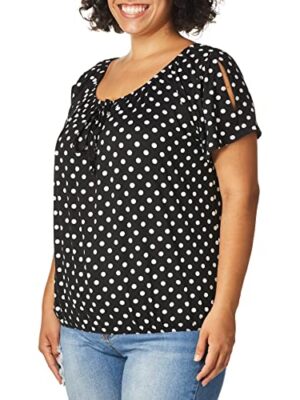 Star Vixen Women's Keyhole-tie Peasant Top