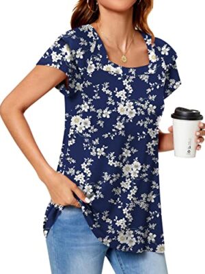 TAOHUADAO Womens Square Neck Double Ruffle Blouse