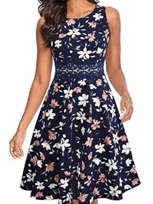HOMEYEE Women's Vintage Floral Swing Dress A079