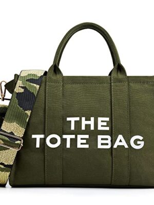 KALIDI Canvas Tote Bag with Zipper and Pockets for Women
