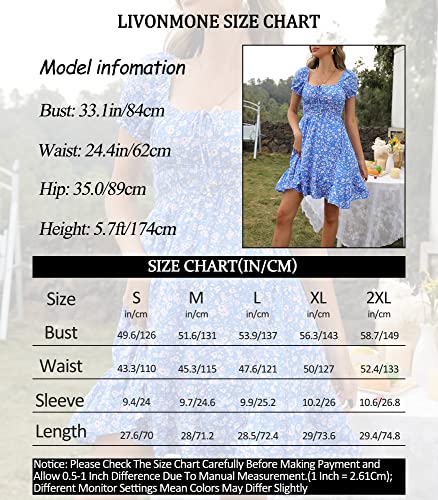 Livonmone Womens Summer Floral Puff Sleeve Mini Dress