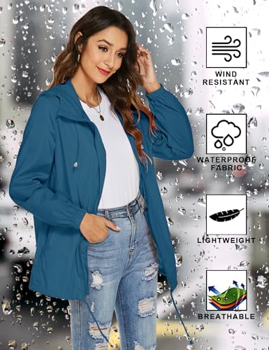 Rapbin Women's Waterproof Lightweight Hooded Raincoat