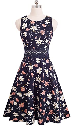 HOMEYEE Women's Vintage Floral Swing Dress A079
