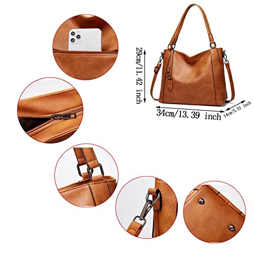 Aileese Women Leather Large Multi-Pocket Tote Bag