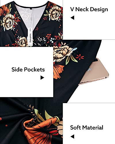 VOTEPRETTY Women's Short Sleeve V Neck Floral Midi Dress